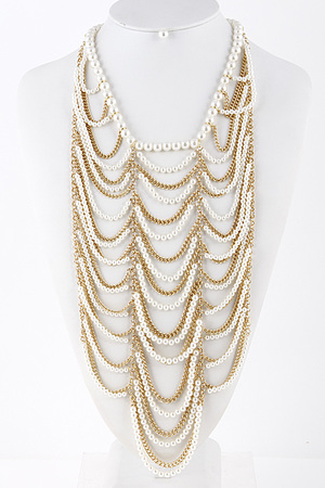 Pearl Chain Layered Long Drop Necklace 5ACJ10
